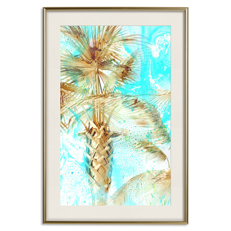 Poster Forbidden Paradise - tropical blue landscape with golden palm trees 131822 additionalImage 20