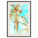 Poster Forbidden Paradise - tropical blue landscape with golden palm trees 131822 additionalThumb 22