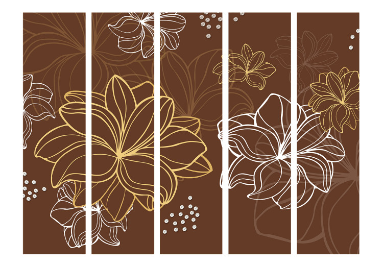 Room Divider Screen Autumnal Flora II (5-piece) - white-yellow flowers on a brown background 132622 additionalImage 3