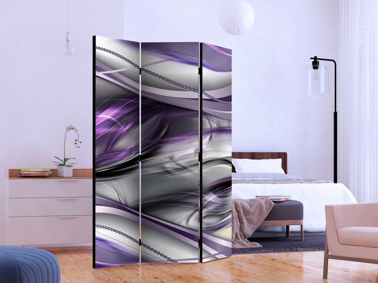 Folding Screen Tunnels (Purple) (3-piece) - modern abstraction in silver 132722 additionalImage 2