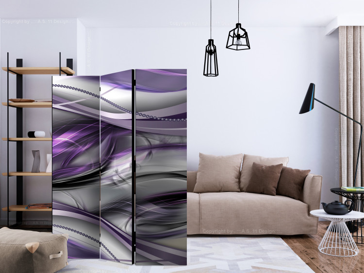 Folding Screen Tunnels (Purple) (3-piece) - modern abstraction in silver 132722 additionalImage 4