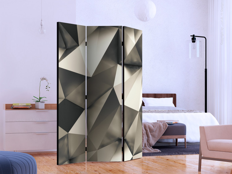 Room Separator Cosmic Silver (3-piece) - beige design in three-dimensional triangles 132822 additionalImage 2