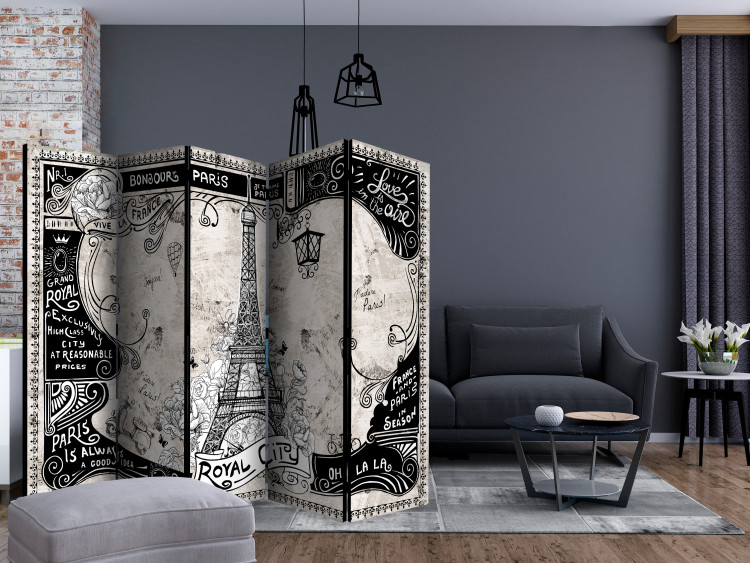 Room Divider Bonjour Paris II (5-piece) - composition with Eiffel Tower and inscriptions 132922 additionalImage 4