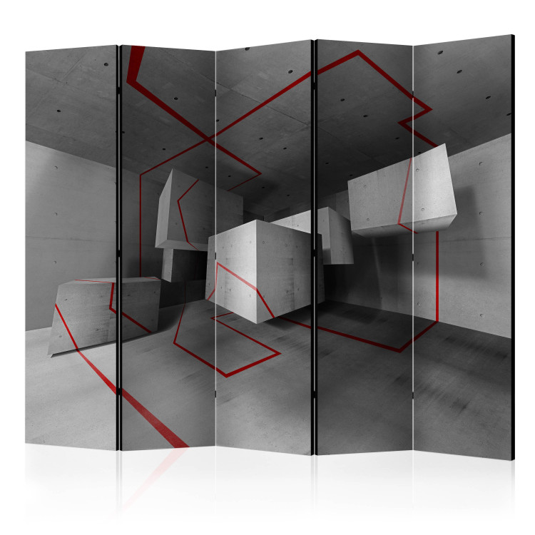Room Divider Screen Red Trail II (5-piece) - geometric gray 3D abstraction 133022