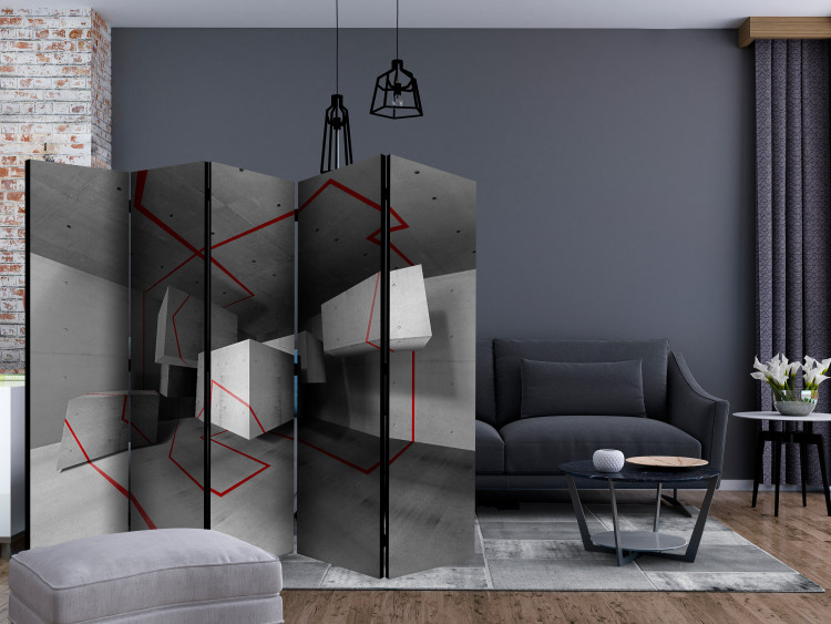 Room Divider Screen Red Trail II (5-piece) - geometric gray 3D abstraction 133022 additionalImage 4