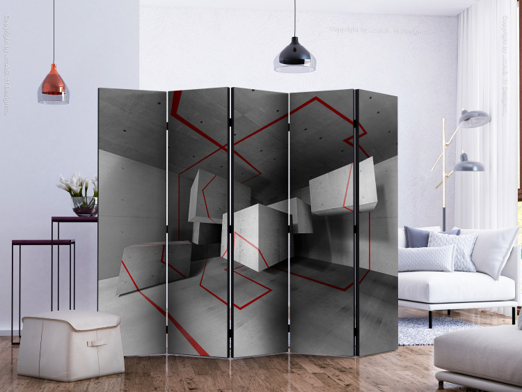 Room Divider Screen Red Trail II (5-piece) - geometric gray 3D abstraction 133022 additionalImage 2