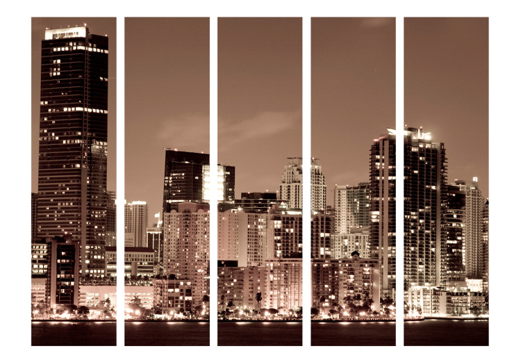 Folding Screen Nightlife in Miami II (5-piece) - city skyline in the middle of the night 133122 additionalImage 3