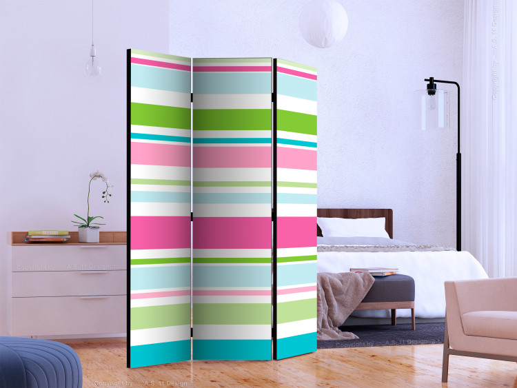 Folding Screen Bright Stripes (3-piece) - colorful horizontal stripes on a white background 133422 additionalImage 2