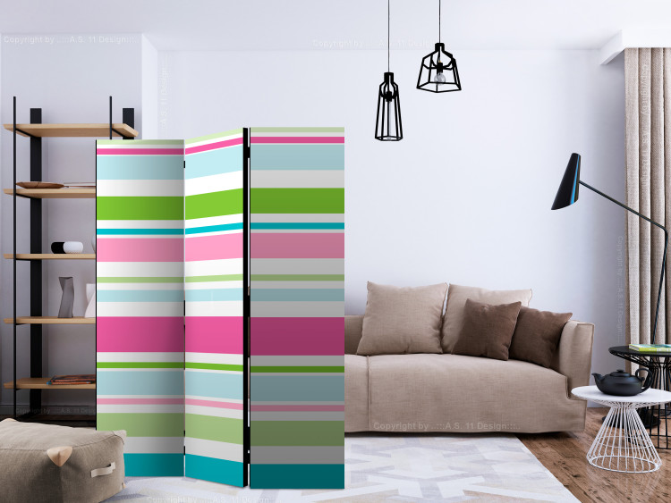 Folding Screen Bright Stripes (3-piece) - colorful horizontal stripes on a white background 133422 additionalImage 4