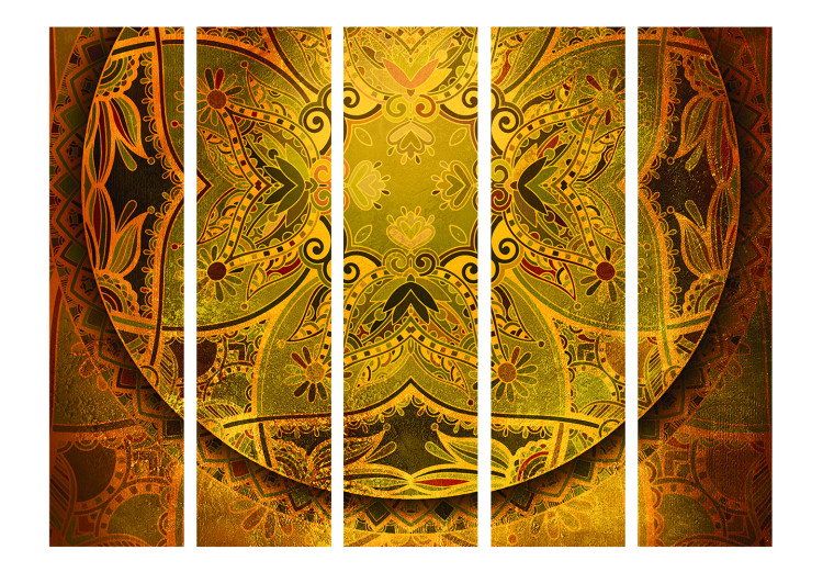 Room Divider Mandala: Golden Poem II (5-piece) - composition in ethnic background 133522 additionalImage 3
