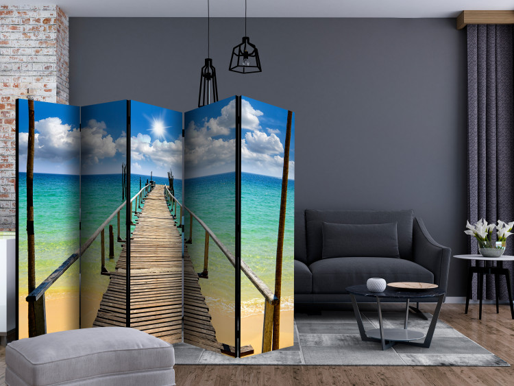 Room Divider Screen Beach, Sun, Pier II - landscape of a pier and ocean against the sun's glare 134022 additionalImage 4