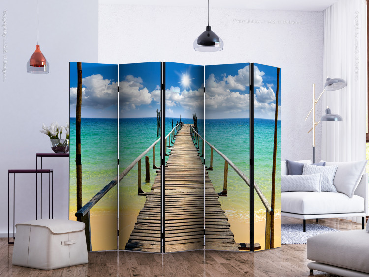 Room Divider Screen Beach, Sun, Pier II - landscape of a pier and ocean against the sun's glare 134022 additionalImage 2