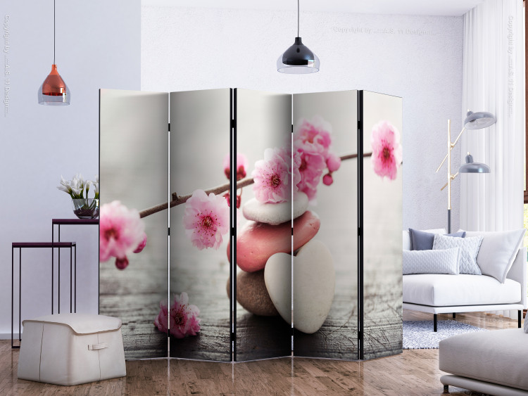 Room Divider Screen Blooming Trinket II (5-piece) - flowers and stones in Zen style 134322 additionalImage 2