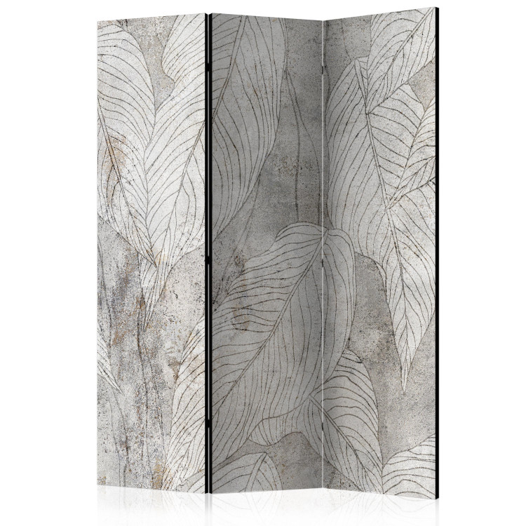 Room Divider Screen Shadow Filled with Murmur (3-piece) - Black and white pattern in leaves 136122