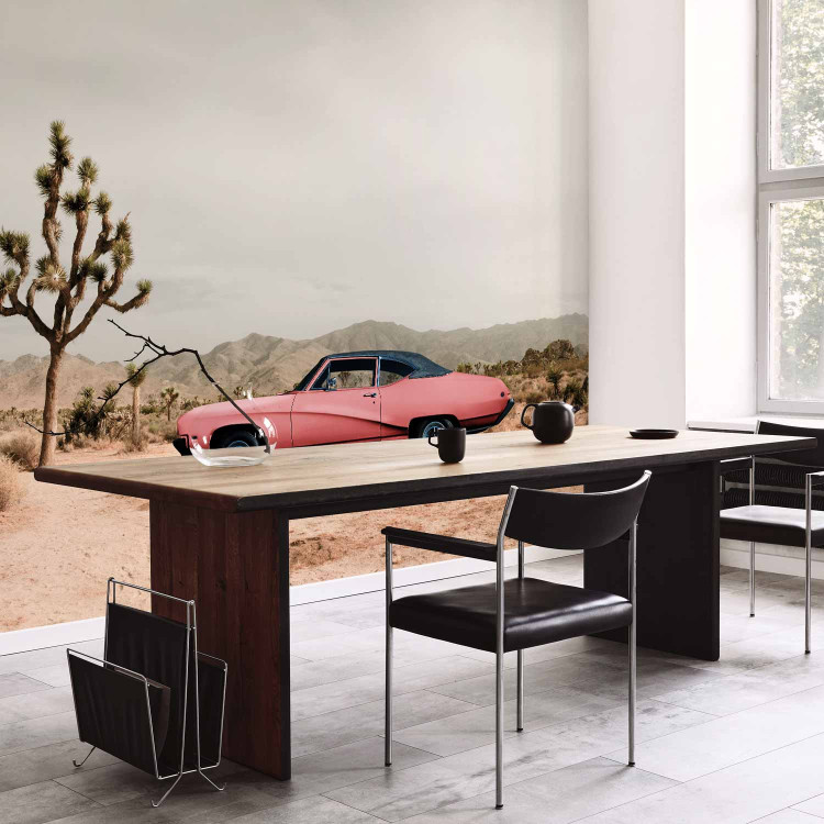 Wall Mural Pink, American classic - photo of desert with car and mountains 136322 additionalImage 4