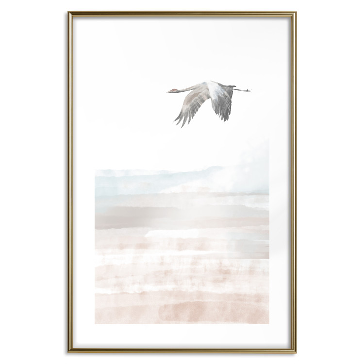 Wall Poster Crane Flight - landscape of a bird flying against a white sky in a watercolor motif 137922 additionalImage 12