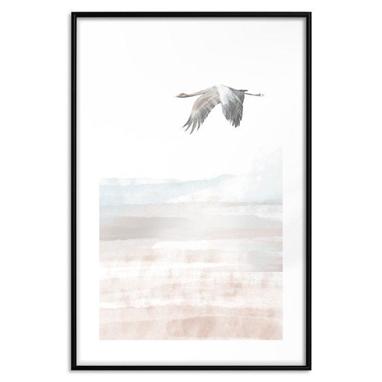 Wall Poster Crane Flight - landscape of a bird flying against a white sky in a watercolor motif 137922 additionalImage 13