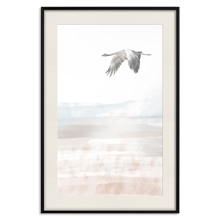 Wall Poster Crane Flight - landscape of a bird flying against a white sky in a watercolor motif 137922 additionalImage 18