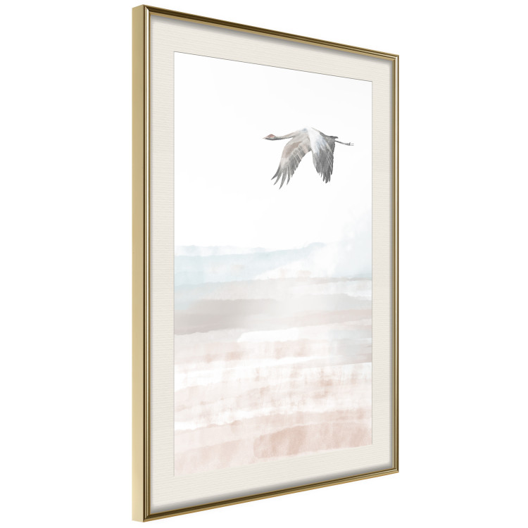 Wall Poster Crane Flight - landscape of a bird flying against a white sky in a watercolor motif 137922 additionalImage 15