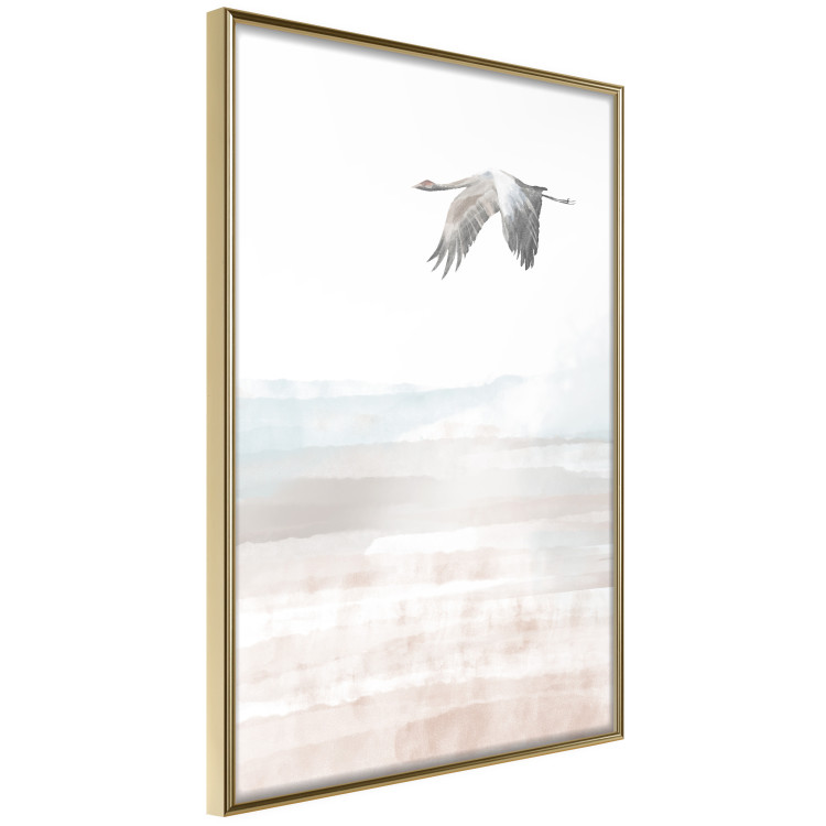 Wall Poster Crane Flight - landscape of a bird flying against a white sky in a watercolor motif 137922 additionalImage 17