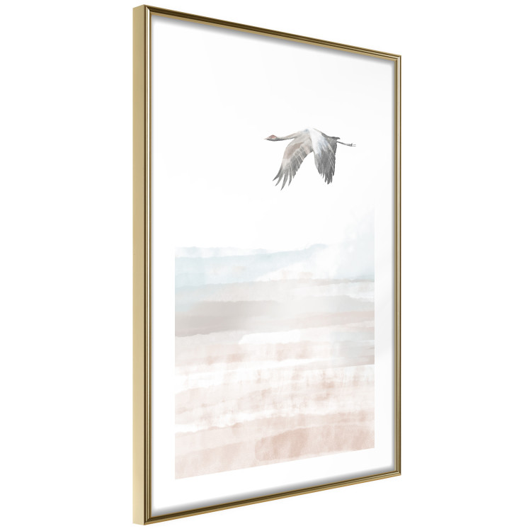 Wall Poster Crane Flight - landscape of a bird flying against a white sky in a watercolor motif 137922 additionalImage 21