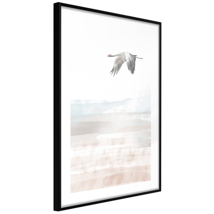 Wall Poster Crane Flight - landscape of a bird flying against a white sky in a watercolor motif 137922 additionalImage 22