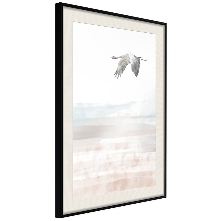 Wall Poster Crane Flight - landscape of a bird flying against a white sky in a watercolor motif 137922 additionalImage 16