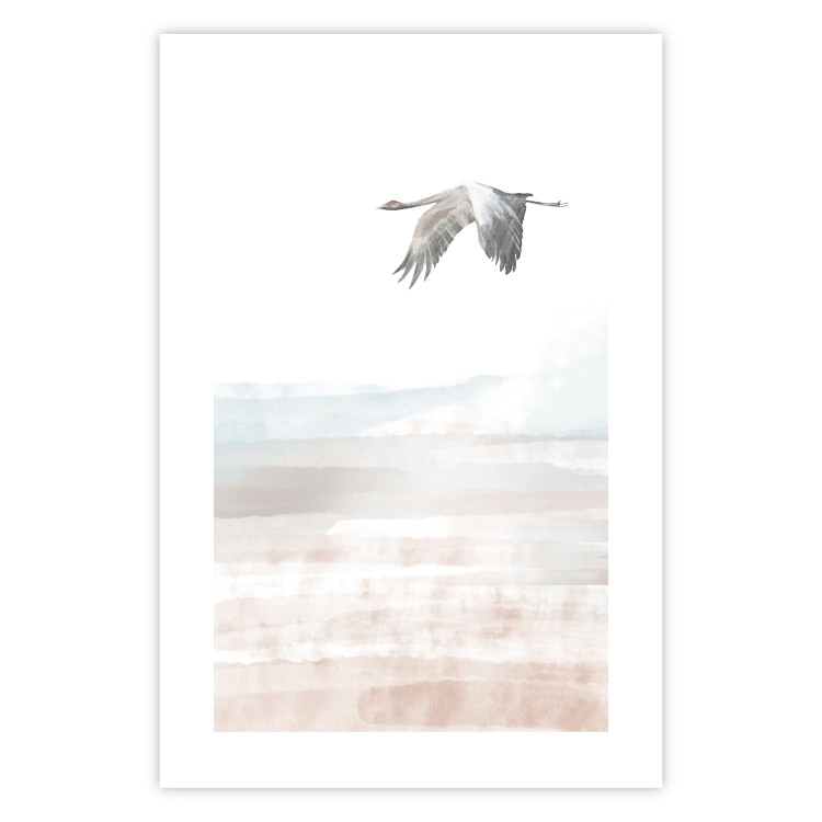 Wall Poster Crane Flight - landscape of a bird flying against a white sky in a watercolor motif 137922 additionalImage 4