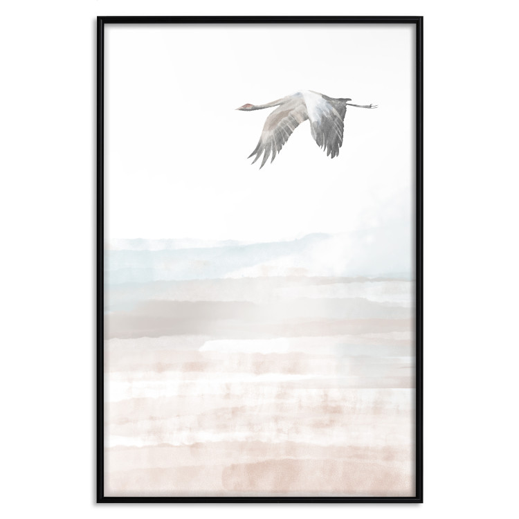 Wall Poster Crane Flight - landscape of a bird flying against a white sky in a watercolor motif 137922 additionalImage 3