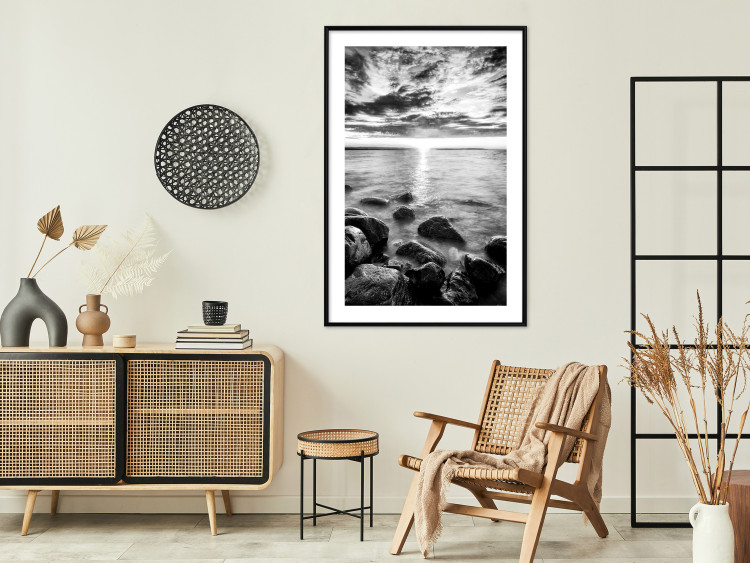 Poster Scandinavian Morning - black and white seascape against sky 138722 additionalImage 5