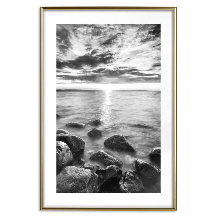 Poster Scandinavian Morning - black and white seascape against sky 138722 additionalImage 18