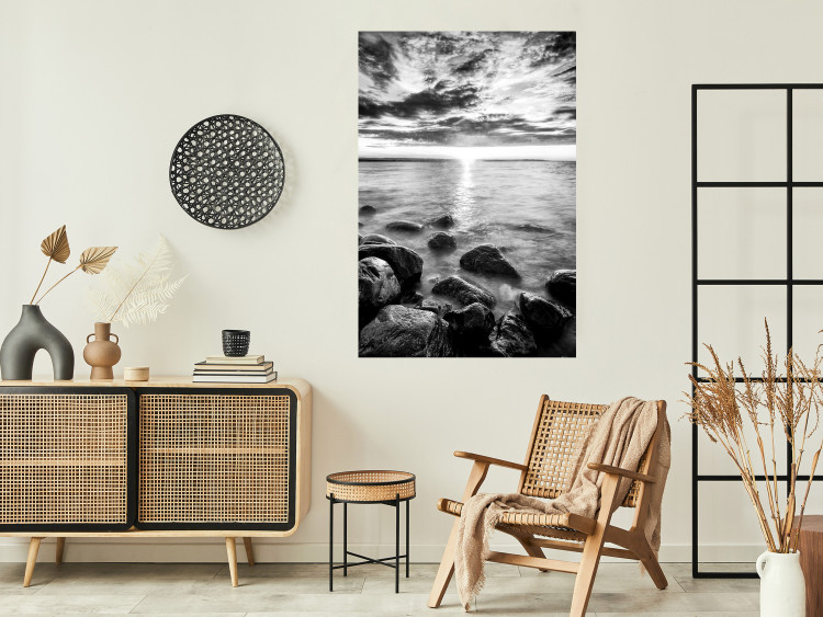 Poster Scandinavian Morning - black and white seascape against sky 138722 additionalImage 4