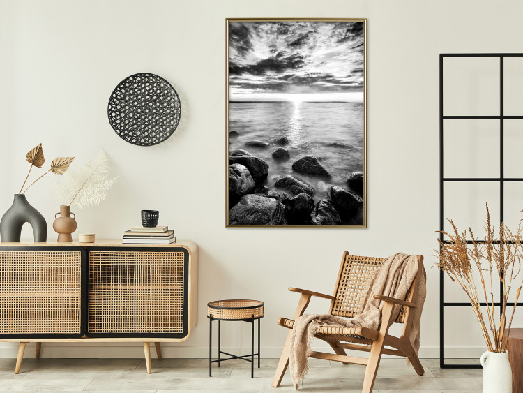 Poster Scandinavian Morning - black and white seascape against sky 138722 additionalImage 12