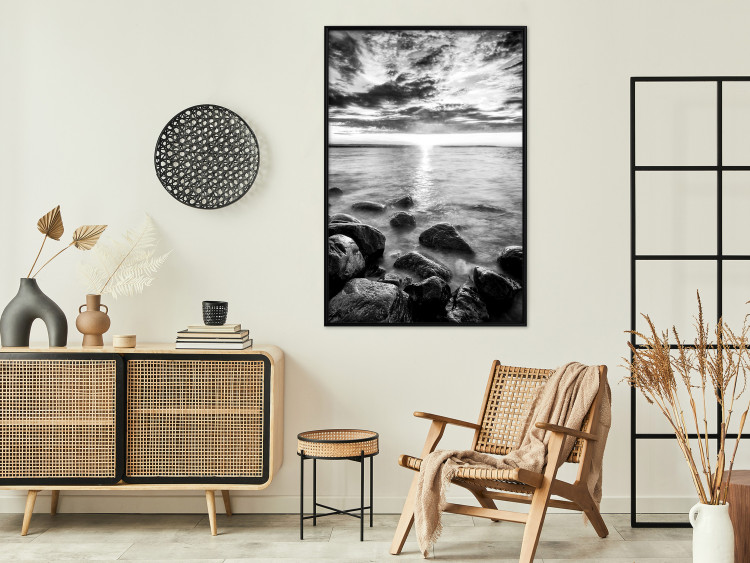 Poster Scandinavian Morning - black and white seascape against sky 138722 additionalImage 16