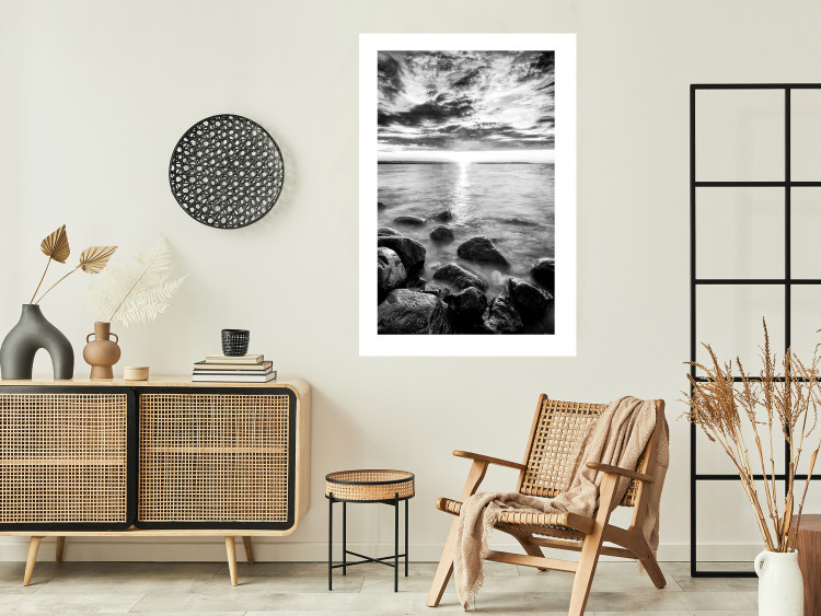 Poster Scandinavian Morning - black and white seascape against sky 138722 additionalImage 20