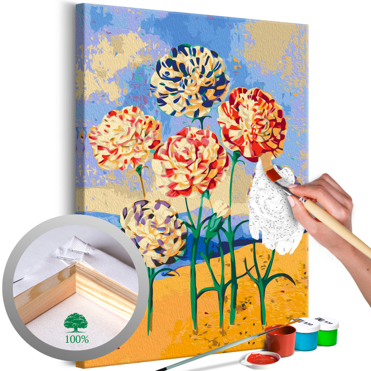 Paint by Number Kit Delicate Carnations - Colorful Flowers, Sand, Water and Green Leaves 144522