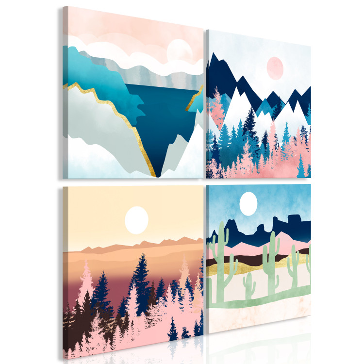 Canvas Print Landscape in Four Scenes - Mountains, Forests, Lakes and Desert 146022 additionalImage 2