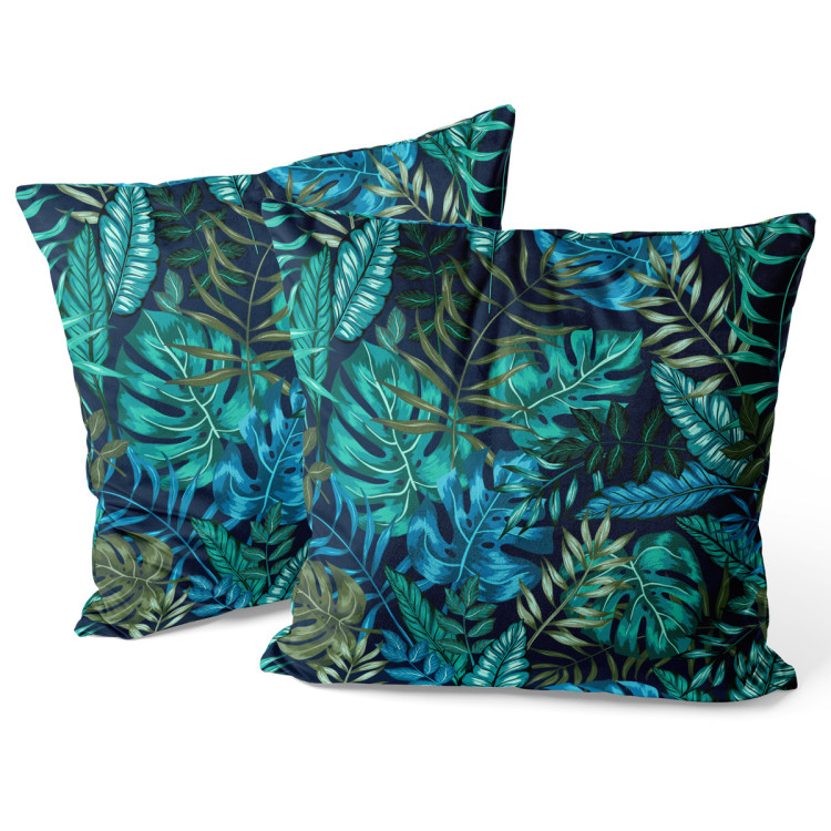 Decorative Velor Pillow Monstera in blue glow - plant motif with exotic leaves 147122 additionalImage 3