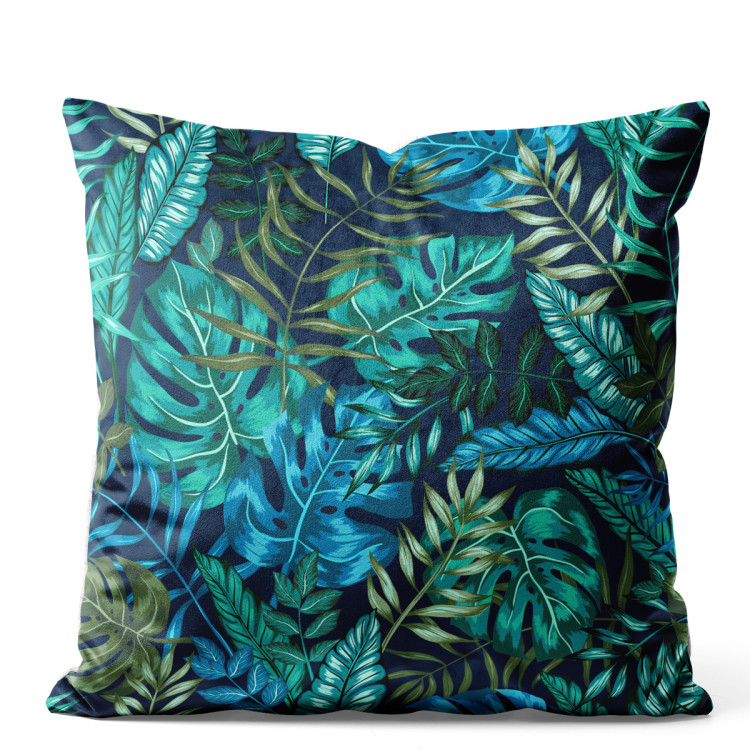 Decorative Velor Pillow Monstera in blue glow - plant motif with exotic leaves 147122