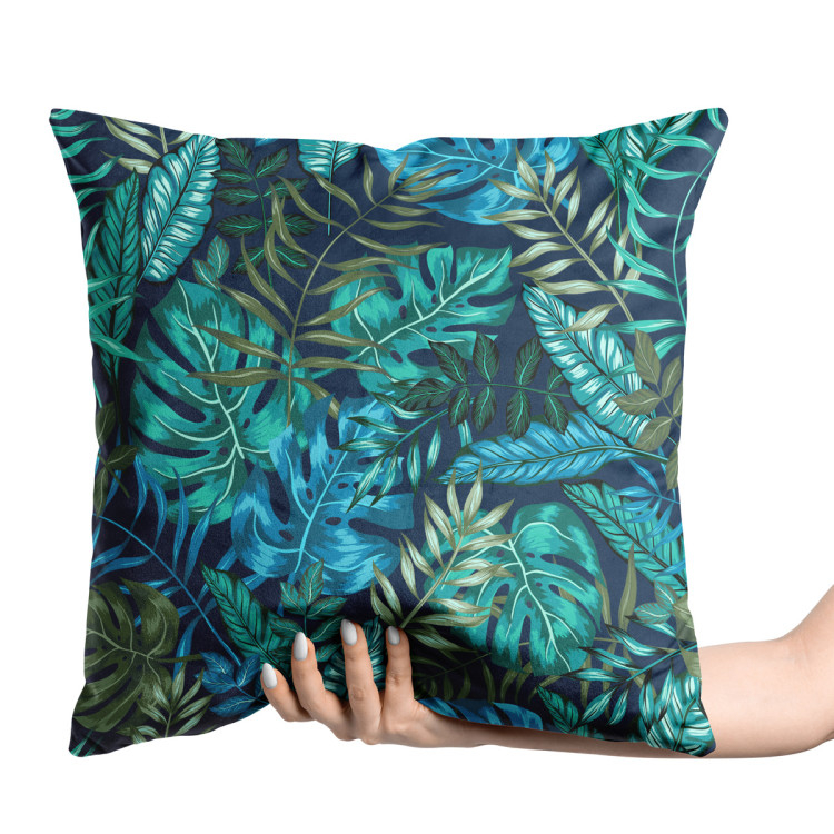 Decorative Velor Pillow Monstera in blue glow - plant motif with exotic leaves 147122 additionalImage 2