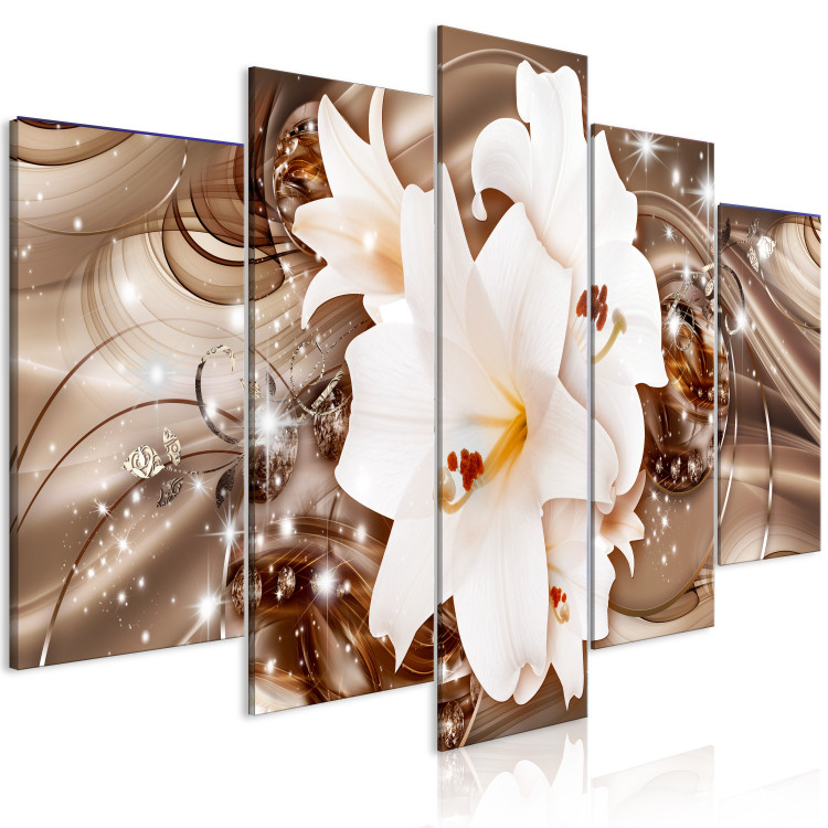 Canvas Art Print Delicate Lilies (5-piece) - composition in flowers and stars in sepia 148922 additionalImage 2