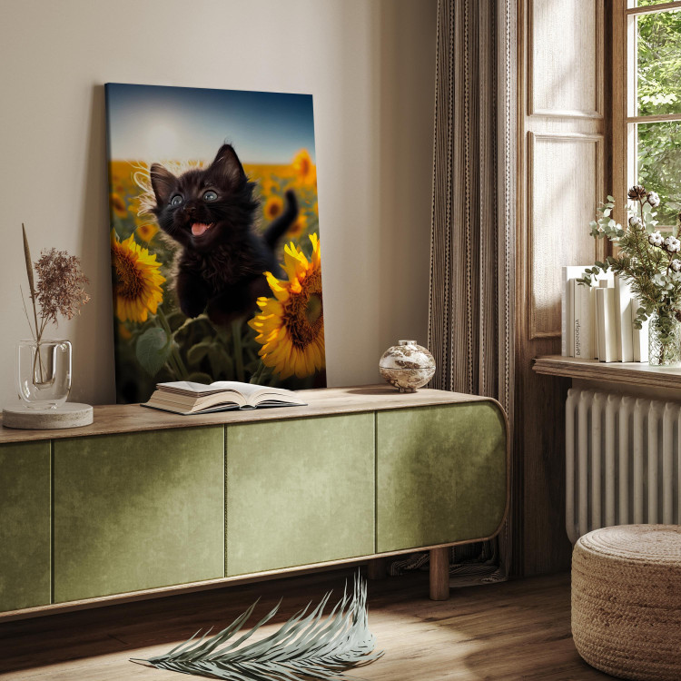 Canvas AI Cat - Black Animal Dancing in a Field of Sunflowers in a Sunny Glow - Vertical 150122 additionalImage 11