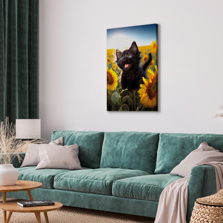 Canvas AI Cat - Black Animal Dancing in a Field of Sunflowers in a Sunny Glow - Vertical 150122 additionalImage 10