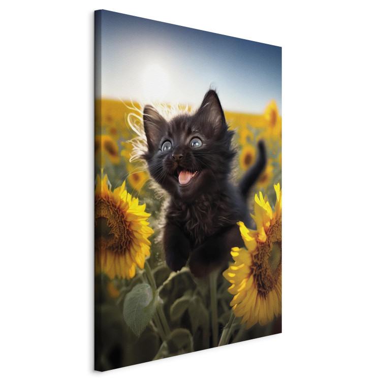 Canvas AI Cat - Black Animal Dancing in a Field of Sunflowers in a Sunny Glow - Vertical 150122 additionalImage 2