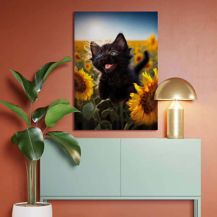 Canvas AI Cat - Black Animal Dancing in a Field of Sunflowers in a Sunny Glow - Vertical 150122 additionalImage 3