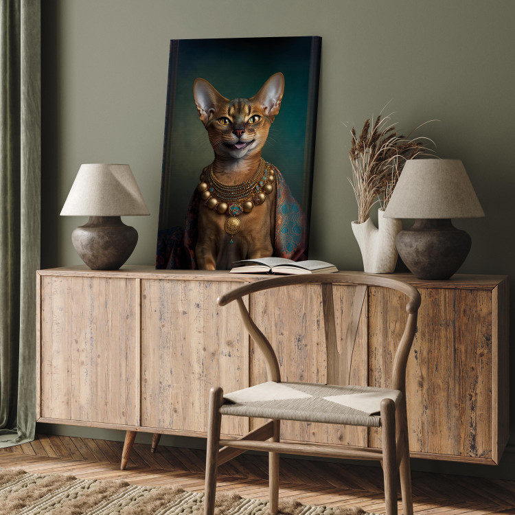 Canvas Print AI Abyssinian Cat - Animal Fantasy Portrait With Golden Necklace - Vertical 150222 additionalImage 5
