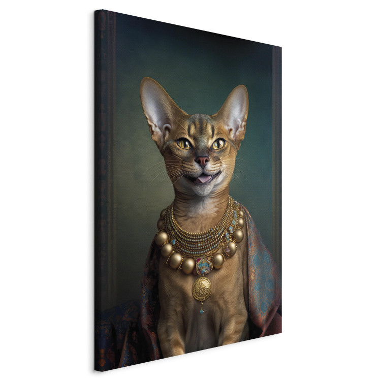 Canvas Print AI Abyssinian Cat - Animal Fantasy Portrait With Golden Necklace - Vertical 150222 additionalImage 2