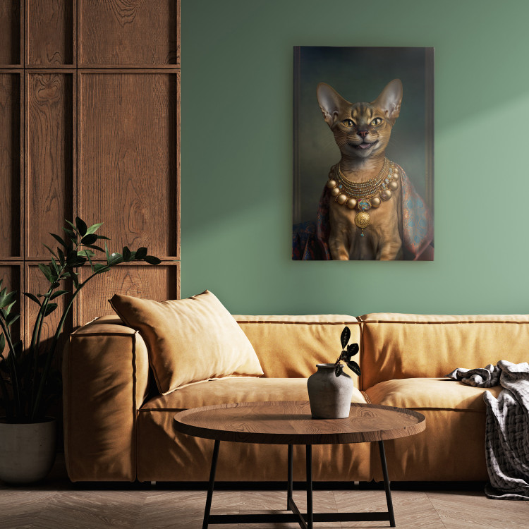 Canvas Print AI Abyssinian Cat - Animal Fantasy Portrait With Golden Necklace - Vertical 150222 additionalImage 3