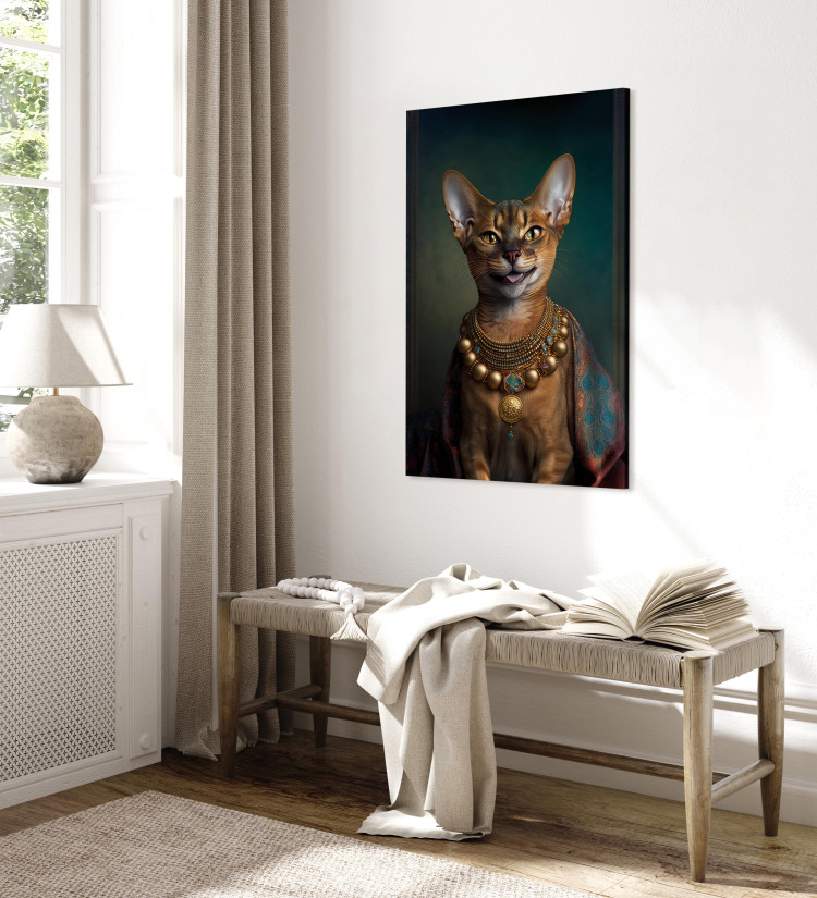 Canvas Print AI Abyssinian Cat - Animal Fantasy Portrait With Golden Necklace - Vertical 150222 additionalImage 4