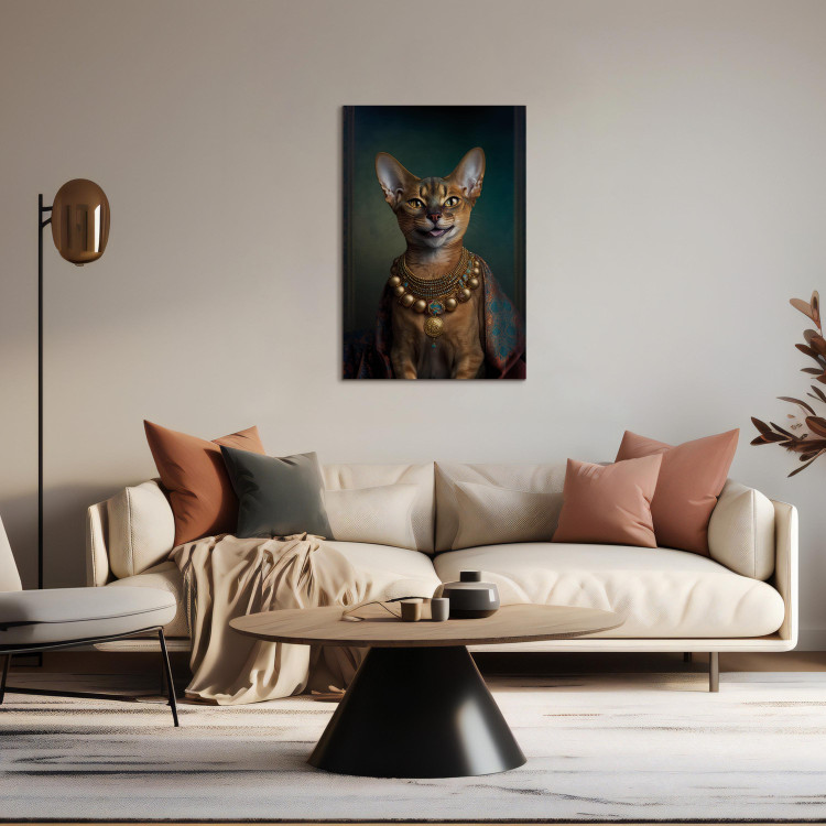 Canvas Print AI Abyssinian Cat - Animal Fantasy Portrait With Golden Necklace - Vertical 150222 additionalImage 9